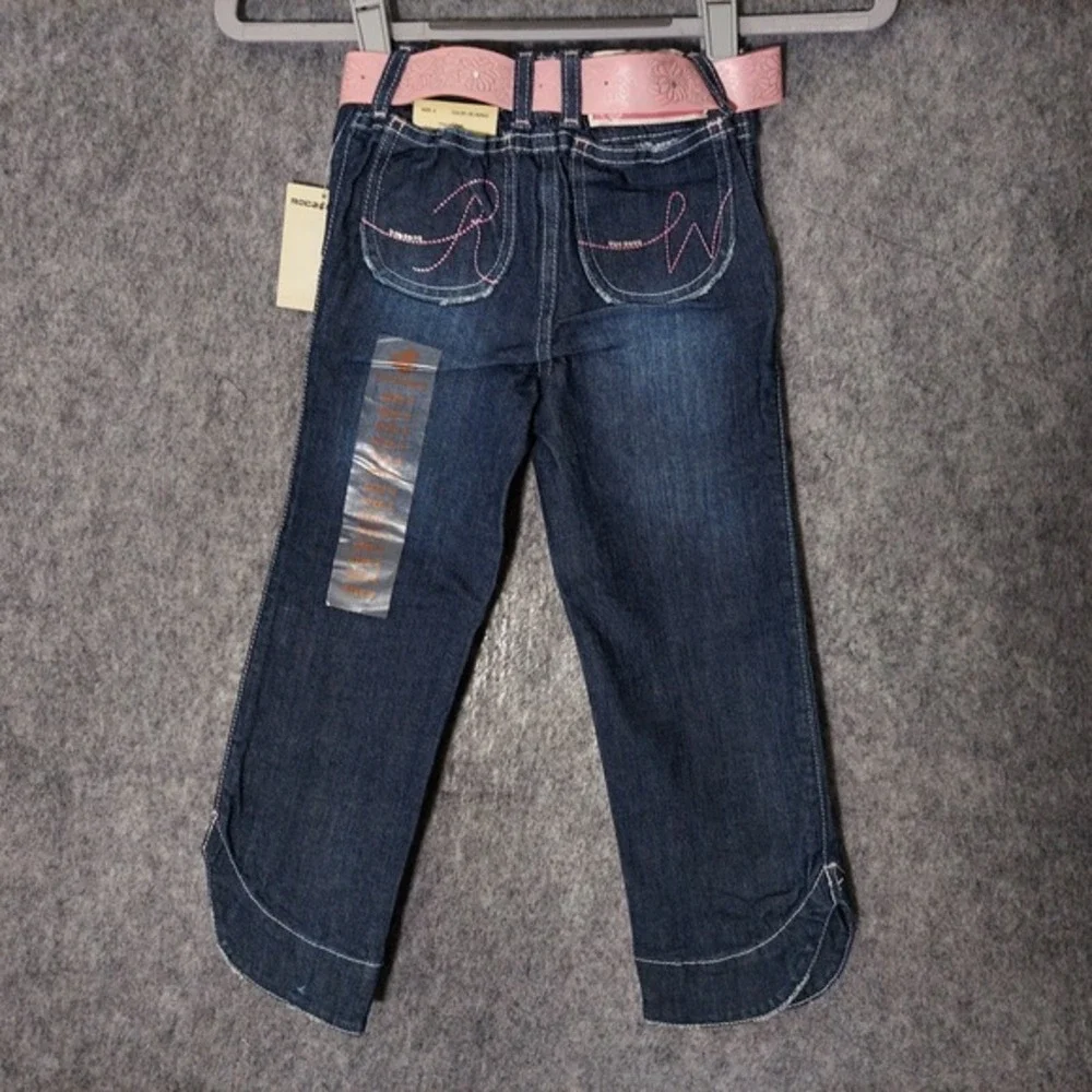 Y2K Rocawear Girl Jeans 4 Bootcut Belt Embroidery Rhinestone‎ Urban Distressed
